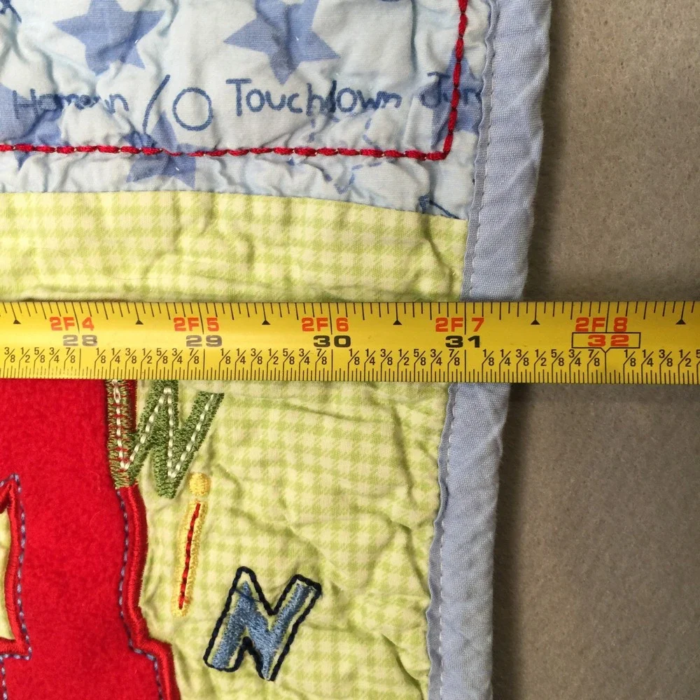 Carters Child of Mine Baby Quilt Blanket Blue Sports Puppy Patchwork Cotton
